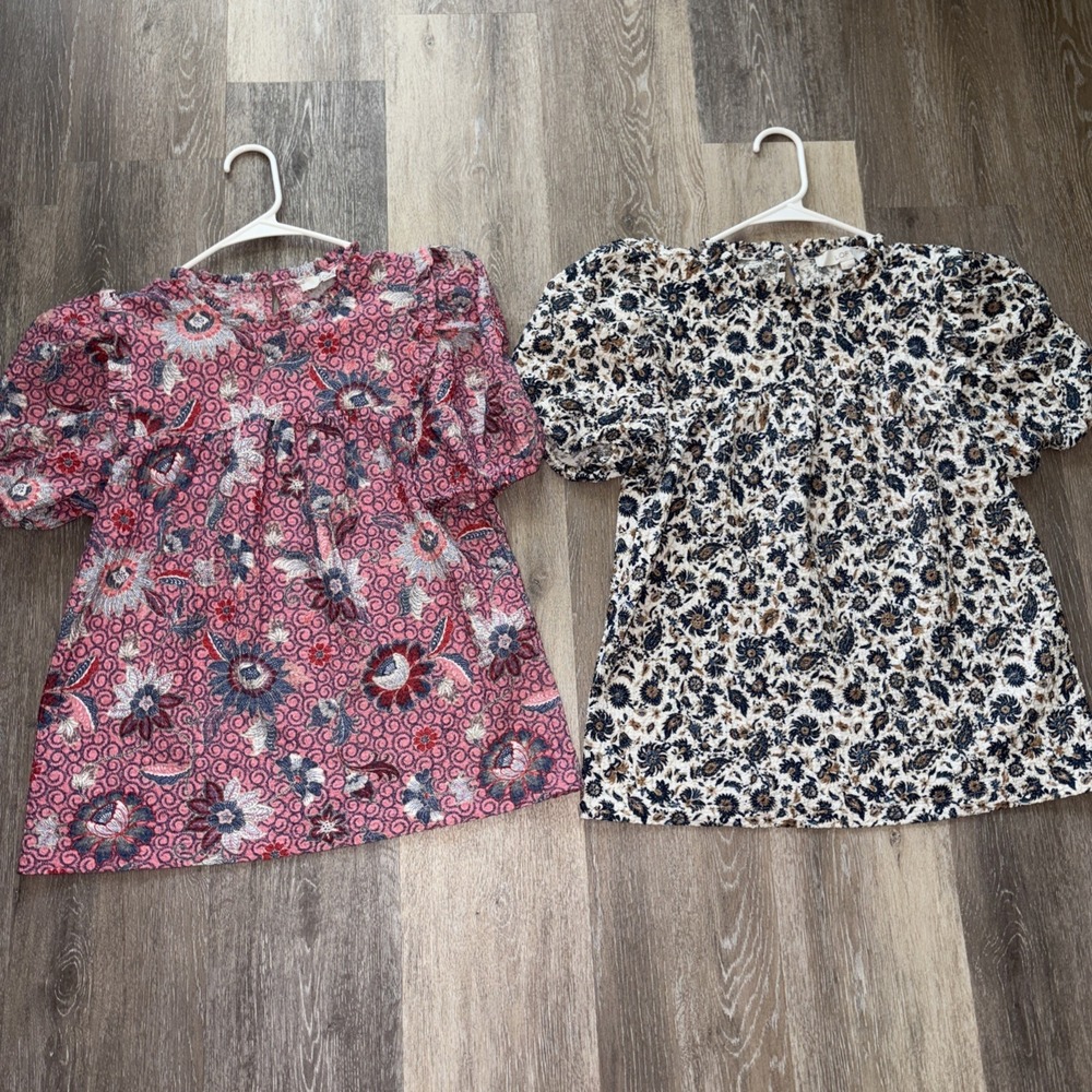 Loft Floral Textured Women's Short Sleeve‎ Shirts Size Small Lot Of 2